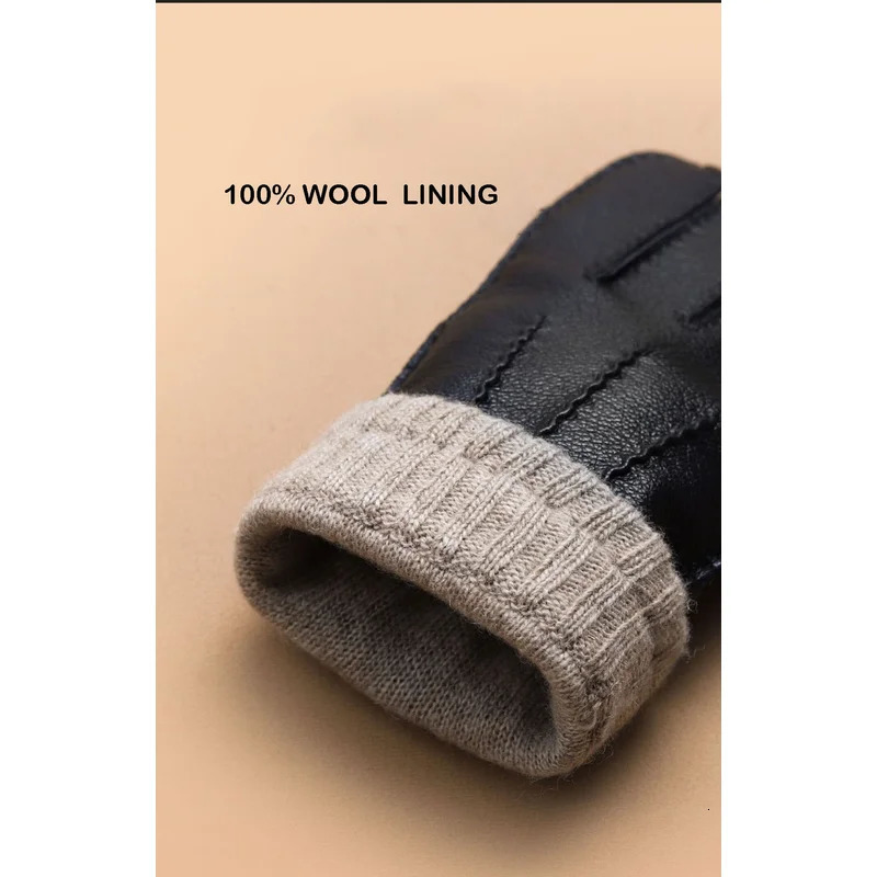 High Quality Men Genuine Sheepskin Leather Gloves Winter Warm wool Lined Touch Screen Full Finger Driving Motorcycle Gloves 251021