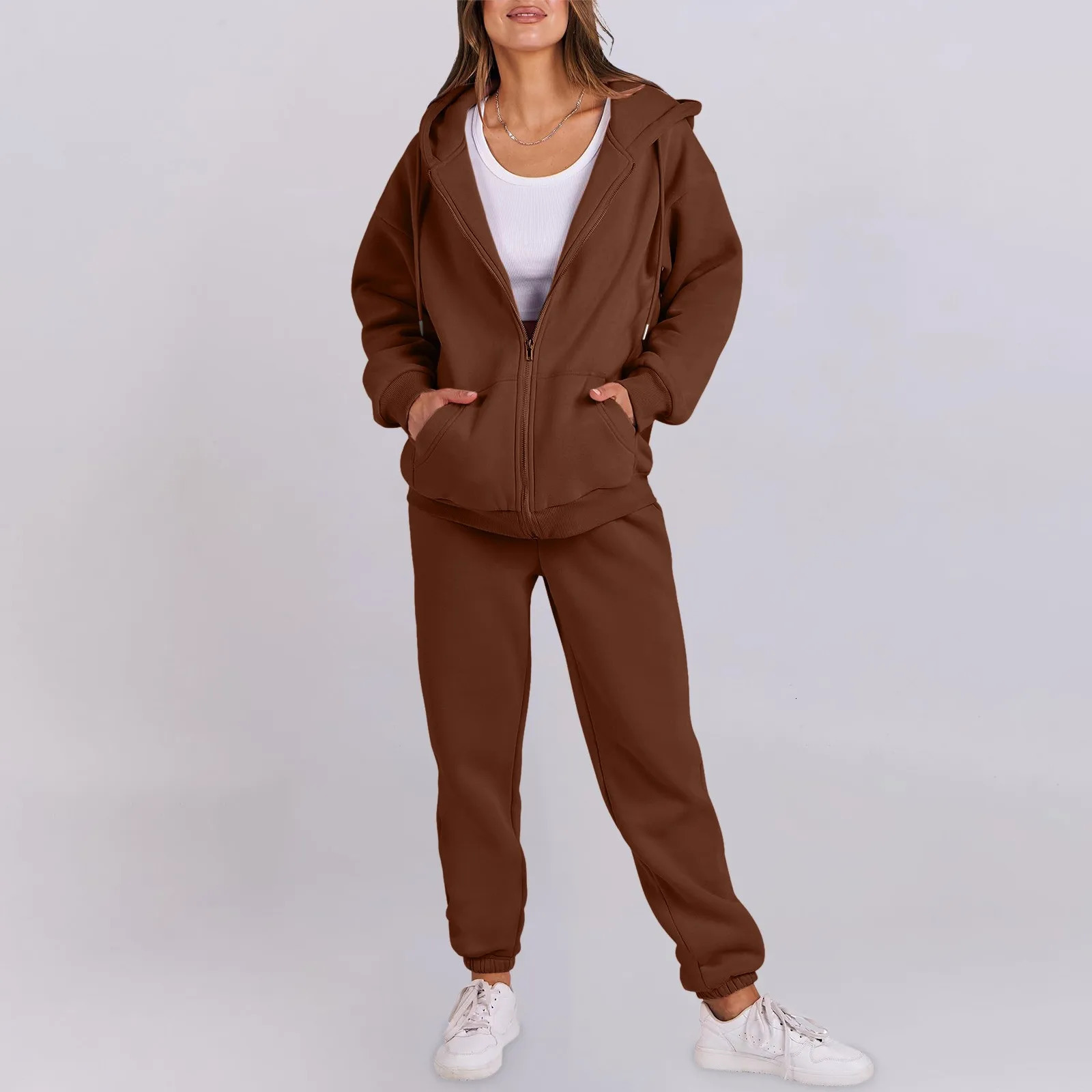 Workshop Suit Women Long Sleeve Solid Color Hooded Sweatshirt And Pant Tracksuit Sport Wedding Pant Suits For Women Plus Size 251010