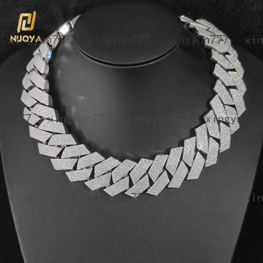 NUOYA High Quality Heavy Silver Plated 7 Row Diamond Cuban Link Chain Necklace 22mm Big Size Iced Out Hip Hop Jewelry for Men