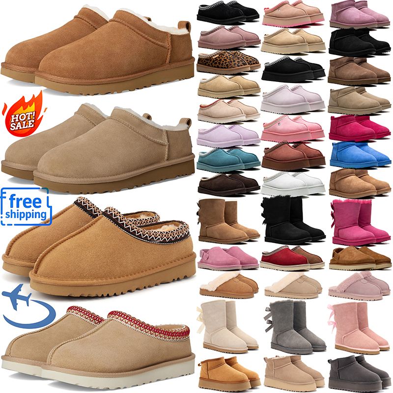 2026 free shipping designer slippers mini tasman classic winter snow fur booties black chestnut ankle girl tazz sneakers slippers size 5-14