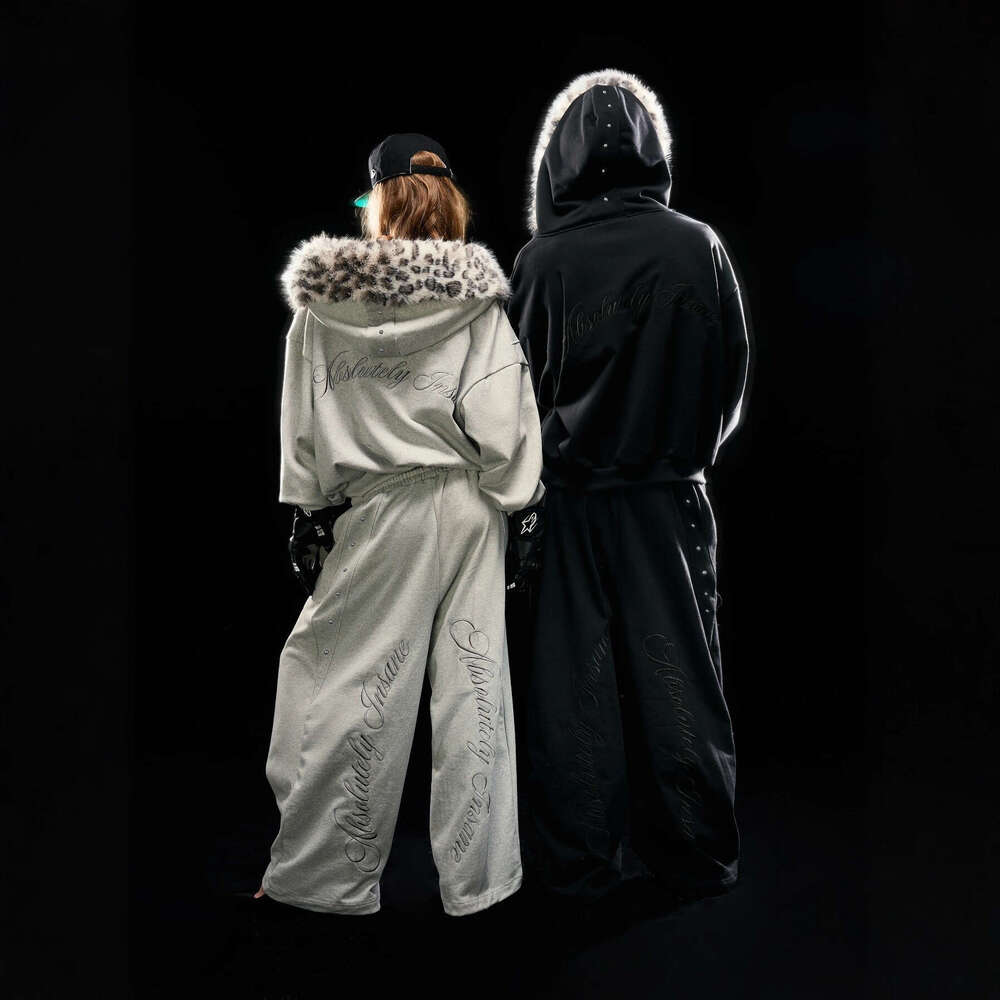 New Hoodie Leopard Fleece Design Letter Pattern Print Street Style Unisex Sweatshirt