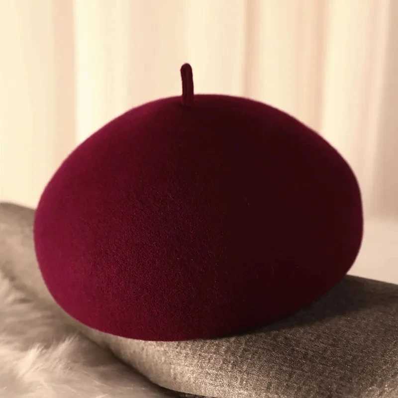Autumn Winter Hard Top Berets 100 Wool British Style Vintage Pillbox Hat Threedimensional Painter Mushroom Womens Kepi Cap J251022