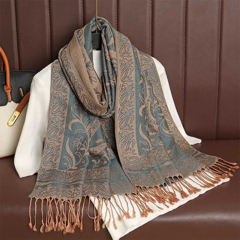 New 70x190CM Luxury Silk Scarf Shawl Wrap Paisley Jacquard Flowers Borders Layers Reversible Classic Tassels For Women J251118