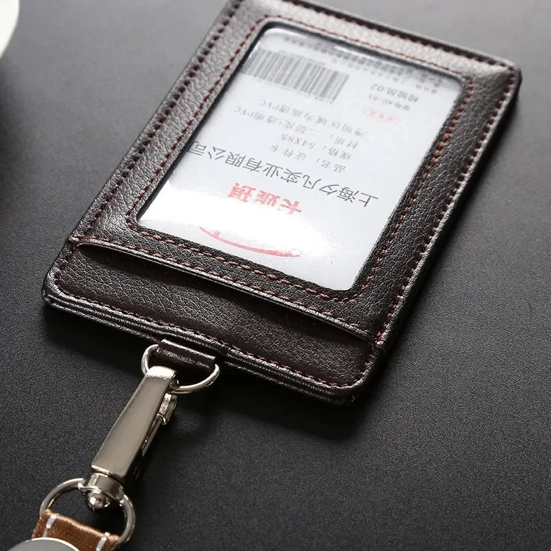 ID Holders Bank Credit Card Holder Unisex Genuine Leather Card Case Business Working Id Badge Name Tag Covers with Lanyard 251023