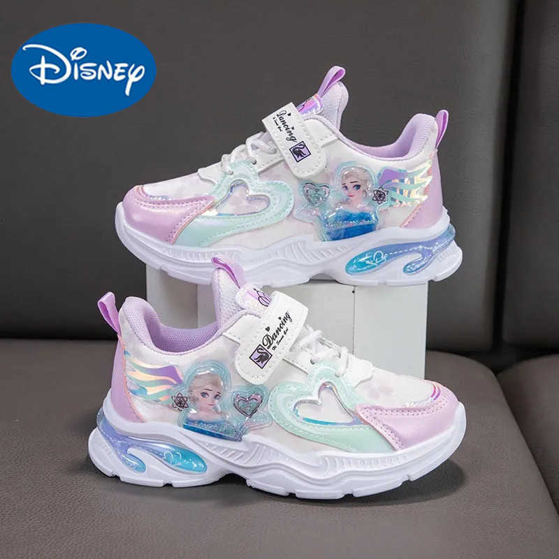 Disney Girls Casual Shoes Frozen Priness Elsa Sneakers Mesh Leather White Breathable Sole Childrens Sport Shoes Size 2637 H251022