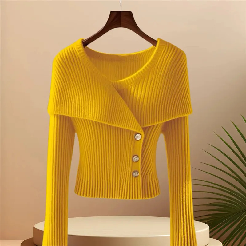 Autumn Winter Elegant Femme Solid Color Knitted Pullover Sweater Temperament Fashion Women Slim Jumper Sweaters Tops B759 251020
