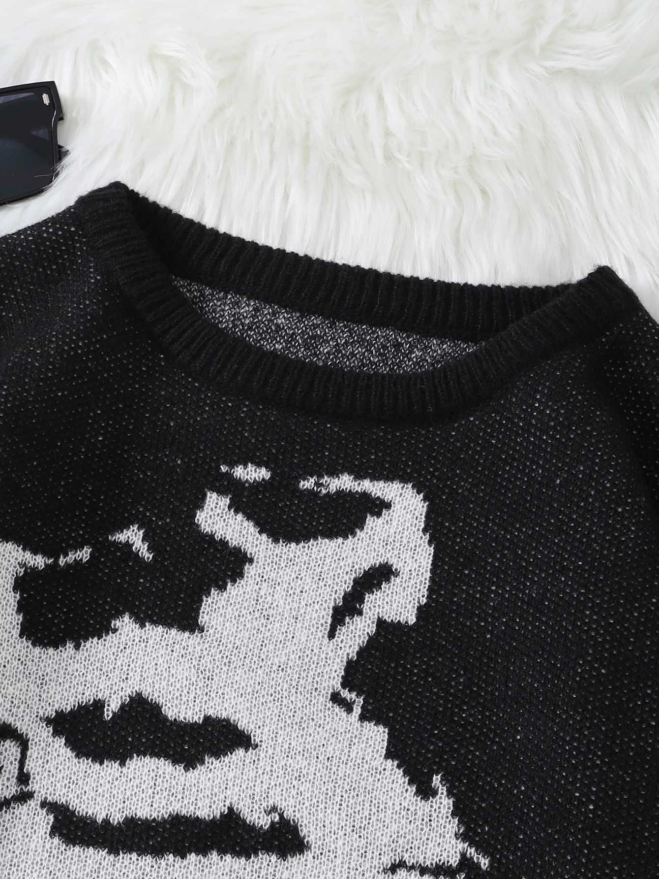 New Popular Autumn and Winter Dinosaur Skeleton Jacquard Pattern Pullover Sweater Casual Round Neck Knitted Mens PulloverXJ251022