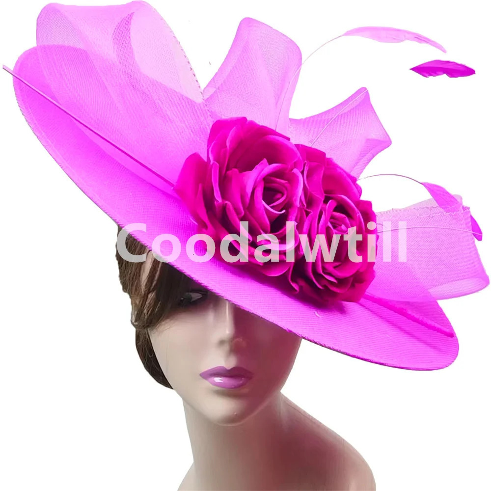 Big Flower Fascinators Hat Headpiece Women Kentucky Church Millinery Cap Ladies Derby Feather Pillbox Fascinator Hats 251016