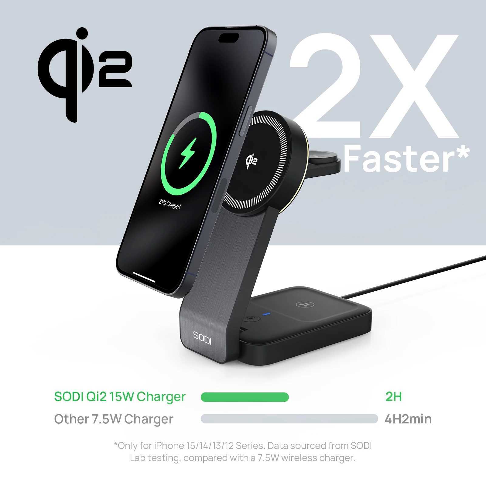 Qi2 Wireless Charger 15W Fast Charging 3 in 1 Magnetic Stand For iphoneairpodsiwatch Potable Pocket Phone Holder for Travel J251114