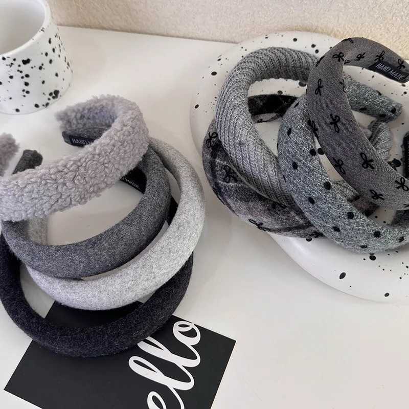 Grey Series Headbands Retro Knitted Bow Wide Hair Band for Woman Girl Elegant Hair Hoop Lady Winter Fashion Hair Accessories New V251022