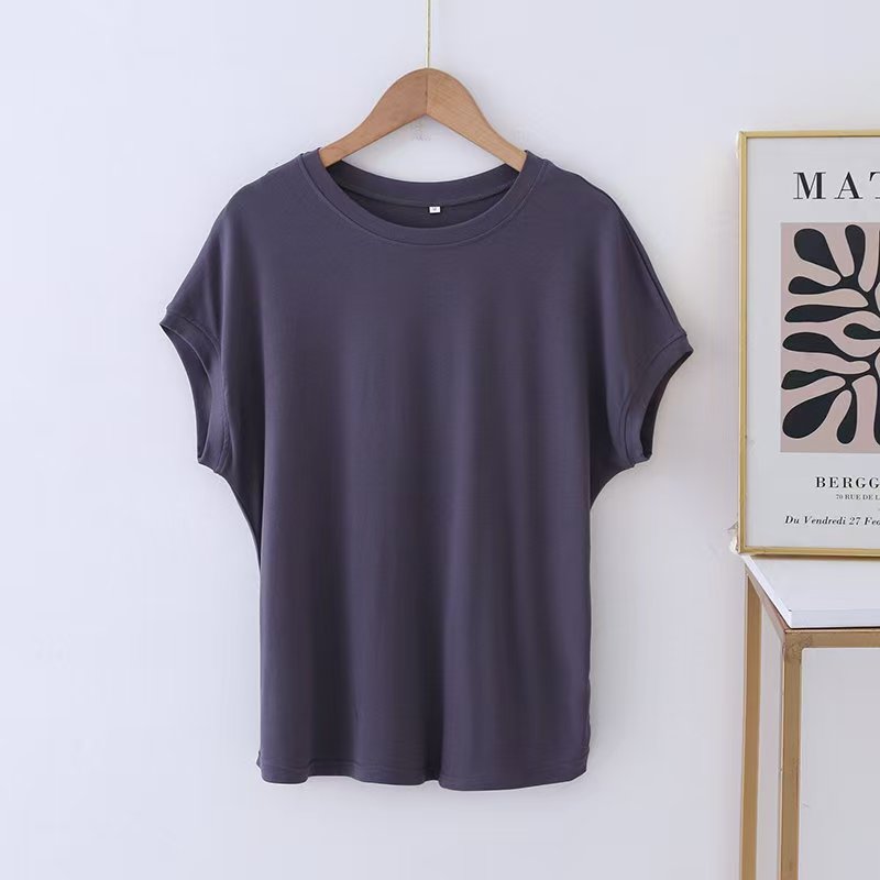 K2334 Straight shoulder pure cotton short-sleeved T-shirt women's 2025 summer new loose slim all-match top temperament commuter bottoming shirt