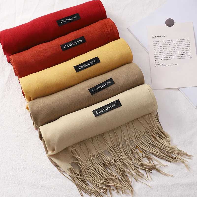 2024 Fashion Solid Color Women Thin Tassel Long Scarf Hijabs Lady Shawls Cashmere Like Hijabs Scarves Wraps J251129