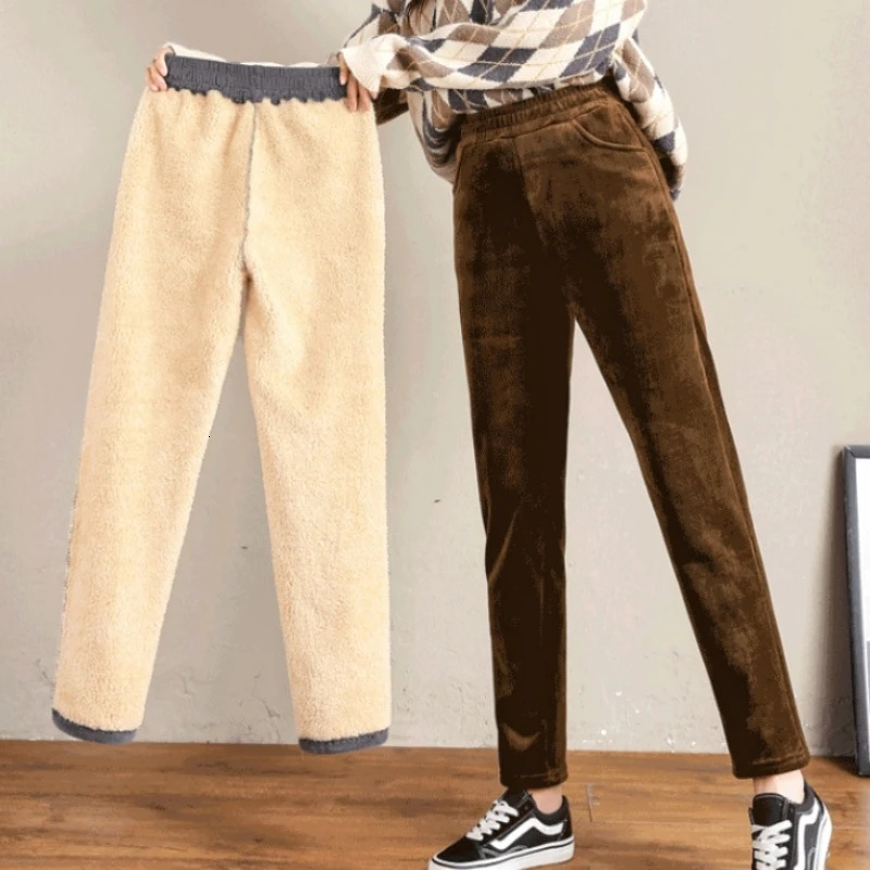Plush Thick Thin Casual Pants Corduroy Warm Pants Autumn Winter Leggings Harem Pants Trousers High Waist Womens 251022