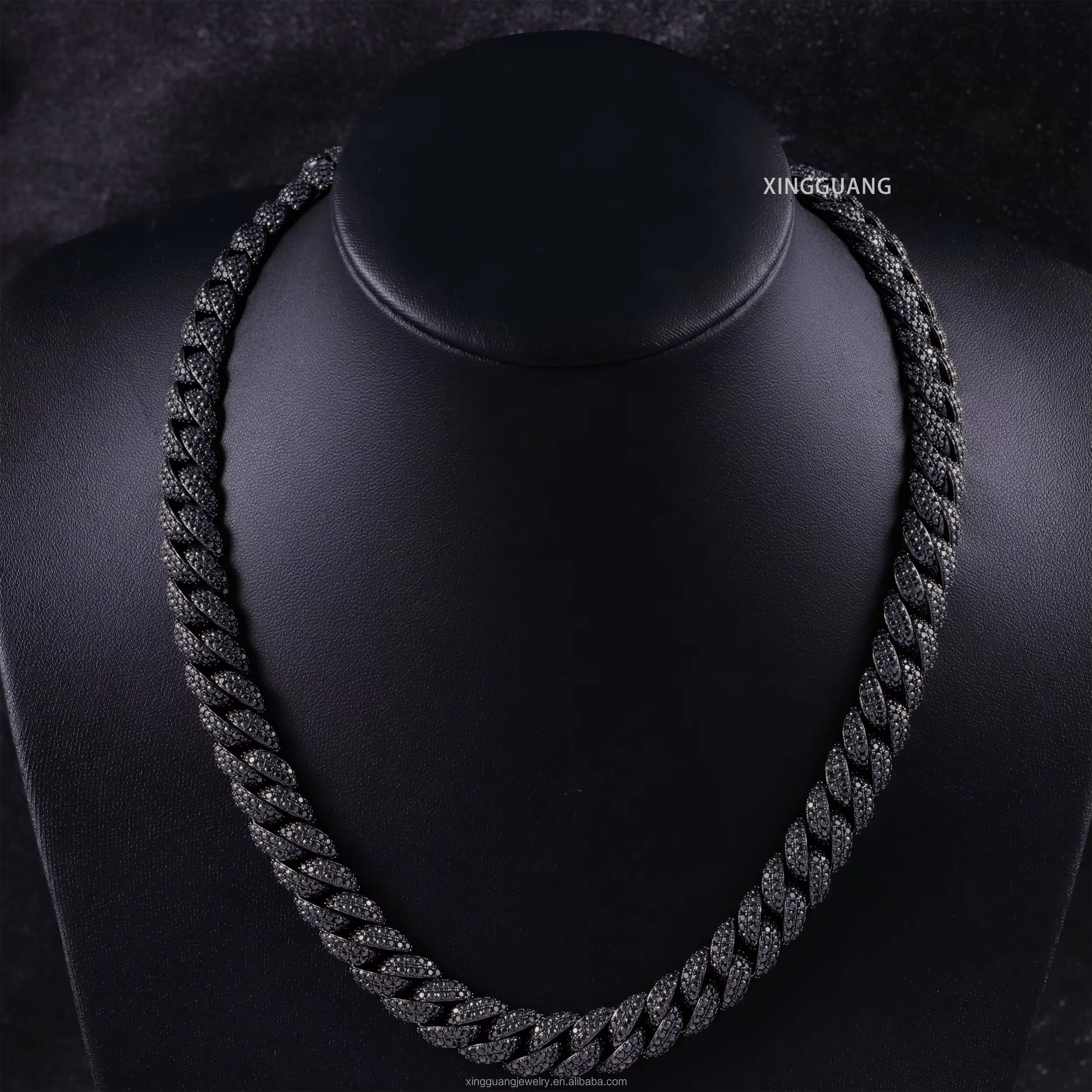 Pass Diamond Tester 13mm Black Gold Plated Hip Hop Cuban Lidynamic Chains 925 Silver Full Iced Out Black Moissanite Chains Necklace