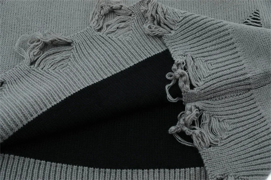 Torn Smooth Sweater Men Retro Ripped Hole Knitted Letter Plain Jumpers Men Streetwear Hip Hop Harajuku Punk Gothic Sweaters 251020