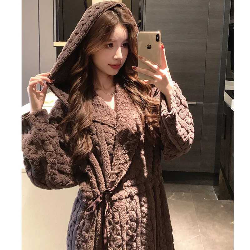 Flannel Kimono Robes Women Winter Thick Warm Home Sleepwear Cozy Night Sexy Clothing Korean Fashion Tender Ropa Mujer Casual New C251022