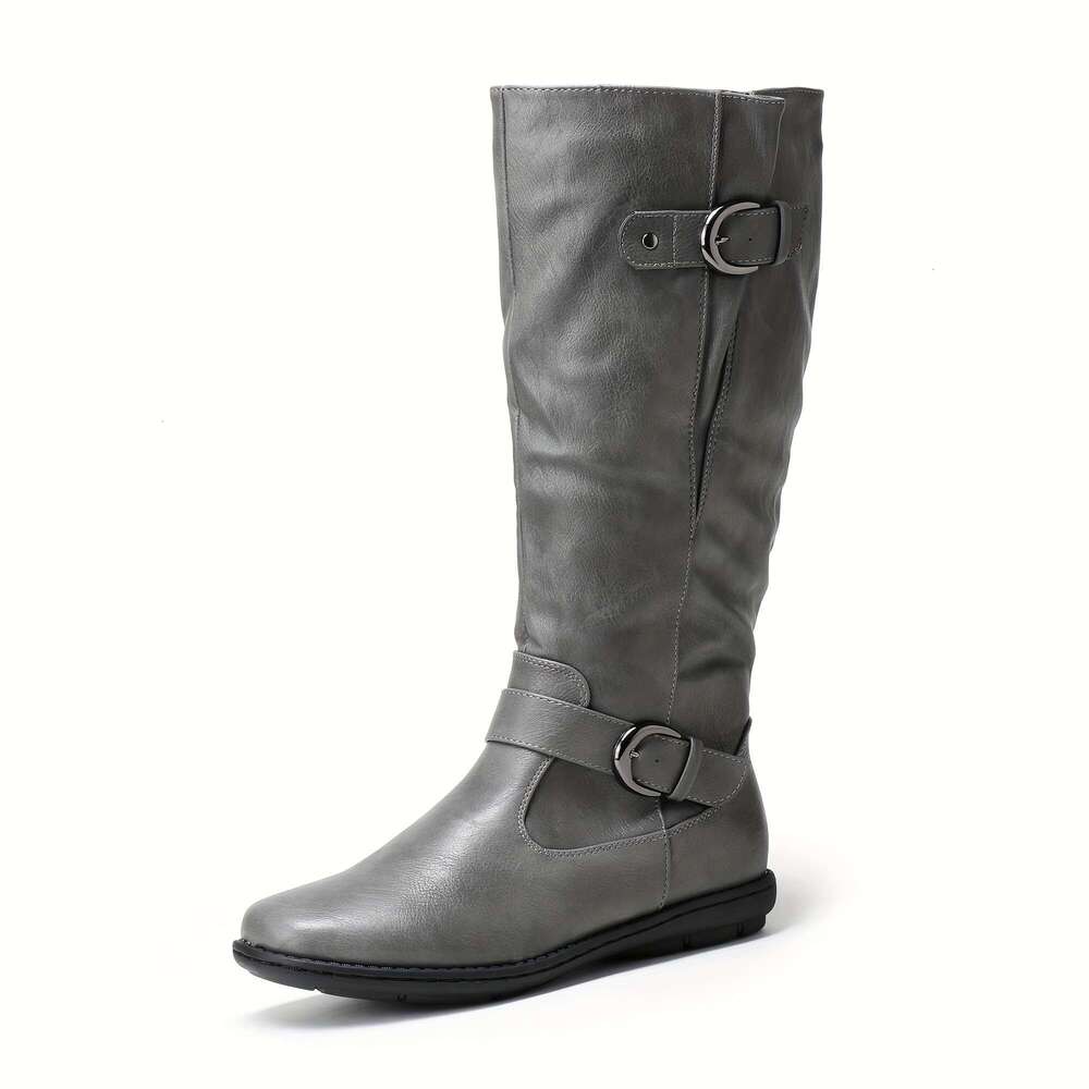 Wide Calf High Boots, Fashion Faux Fur-Lined Autumn Winter Durablecomfortable Versatile Style Knee Length Women's Boots