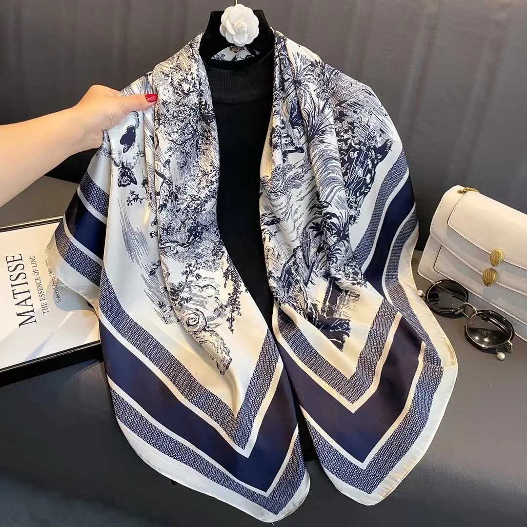 Spring Scarf Womens Luxury Design Polyester Material Smooth Scarf Soft Shawl Beach 110x110cm J251129