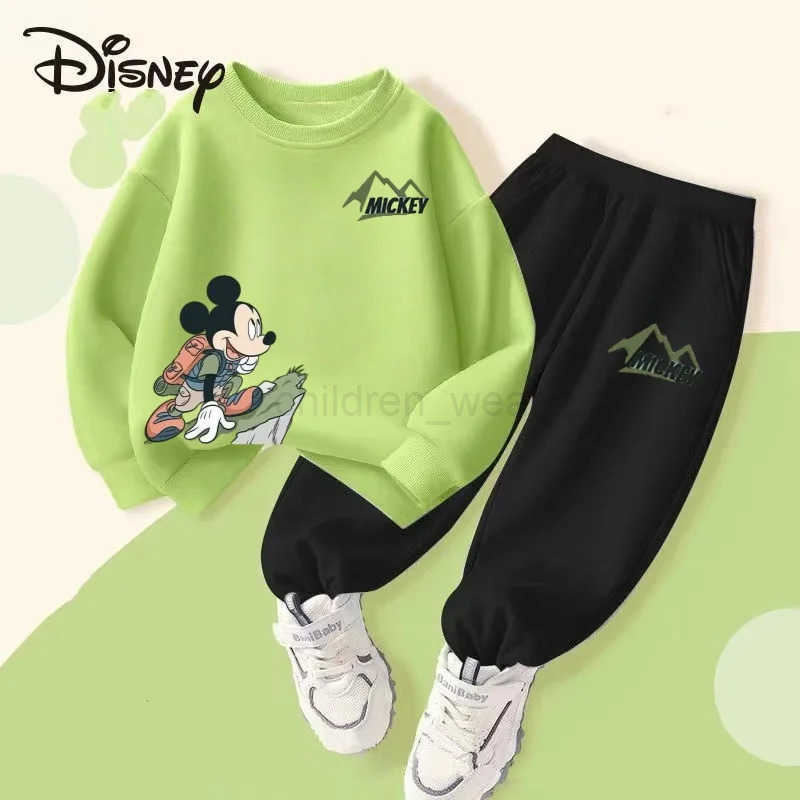 Disney Autumn Baby Girls Boys Clothes Set Children Mickey Printing Sweatshirt Top and Pants Bottom 2Pieces Suit Cotton Tracksuit H25102211