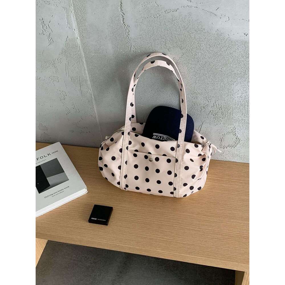 Cute Style Black And White Polka Dot Korean Version Large Capacity Shoulder Bag New Casual Versatile Nylon Handbag For Women B5
