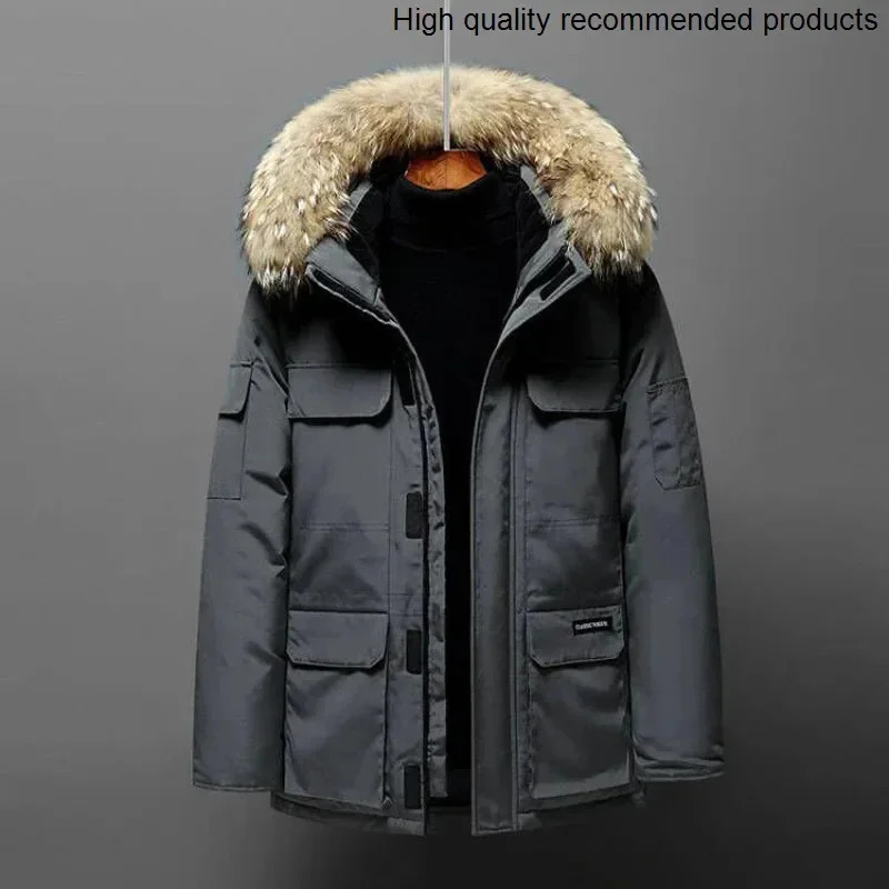 Collar White Duck Down Fur Winter Jacket Men Windproof Hooded Thicken Multipocket Down Coat Male Keep Warm 30 Degree Parkas 251020