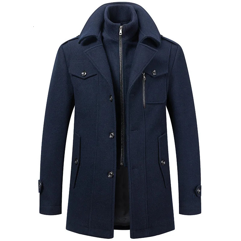 Men Fashion Autumn Winter Wool Trench Coats Middle Long Jacket Male Double Collar Zipper Coat Windbreak Woolen Overcoat 251015