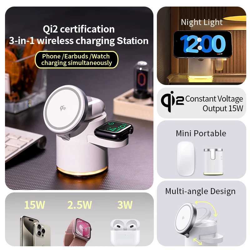 2025 New Qi2 Wireless Charger 3in1 Fast Charging Station Stand Folding Holder for iPhone 16 15 14 Pro Max Airpods Watch J251114