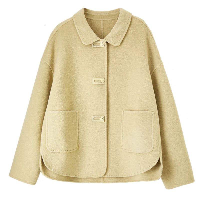 SENTUBILA 100 Wool Winter Coat Women Elegant Loose Double Sided Short Jacket Big Pocket Female Outerwear W34O49736 251021