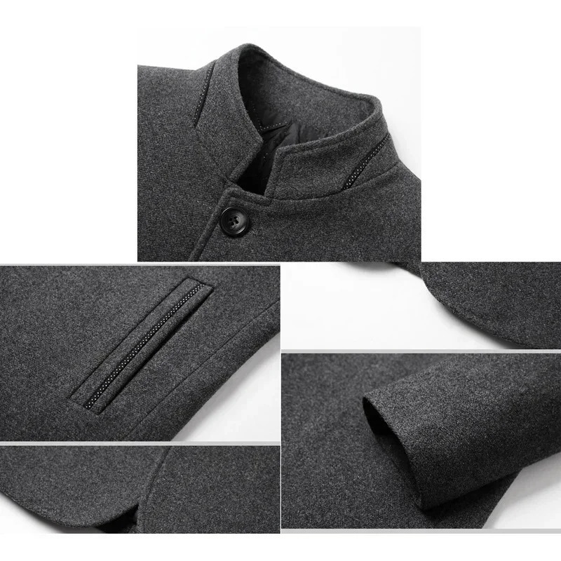BROWON Winter Coat Men Chinese Style Stand Collar Solid Coats for 2025 Autumn and Business Casual Woolen Jacket 251017