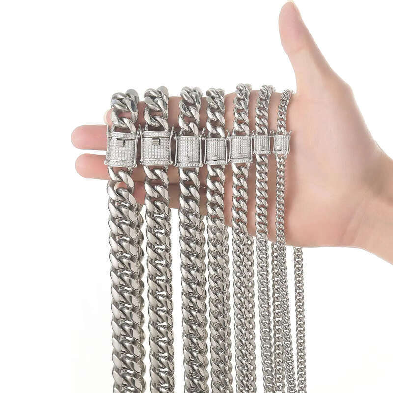 Wholesale 6-18mm Stainless Steel 14K Gold Plated Necklace Miami Cuban Link Chain Monaco Chains for Men