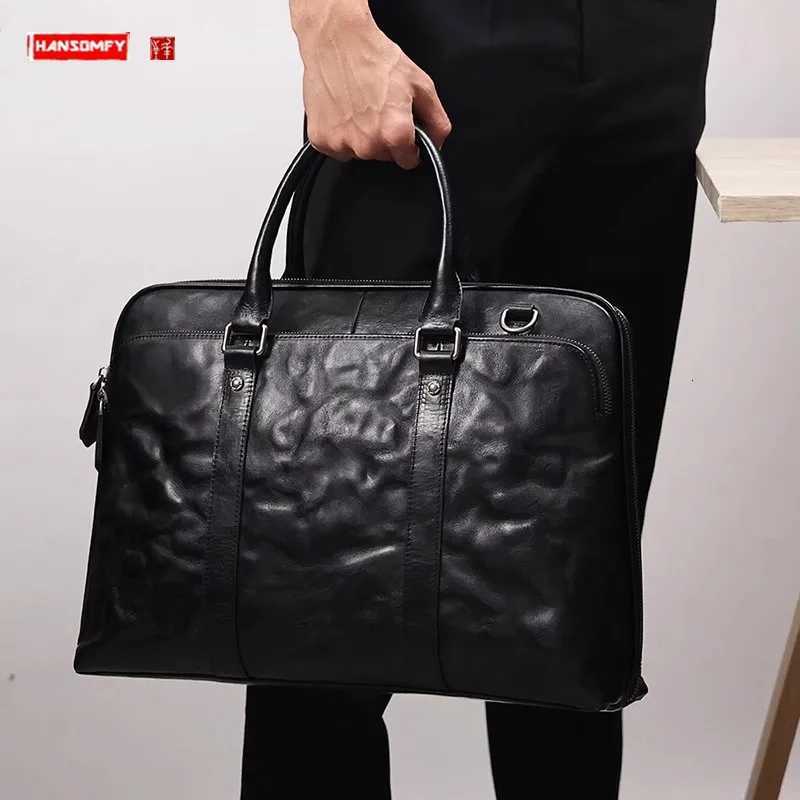 2025 New Genuine Leather Mens Handbags Cowhide Briefcase 14156 Inch Laptop Bag Business Commute Shoulder Crossbody Bags W251022