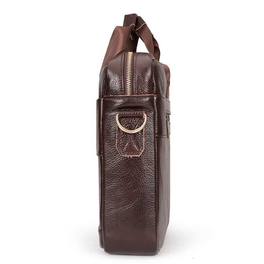 Genuine Leather Mens Briefcase for Work High Quality Laptop Bags Casual Male Shoulder Messenger Top Layer Leather Travel Bags W251022