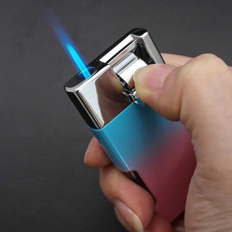 Metal New Stylish Blue Flame Metal Unusual Butane Gas Cigarette Cigar Lighter Mini Windproof Lighter Gadget Gift for Men C251022