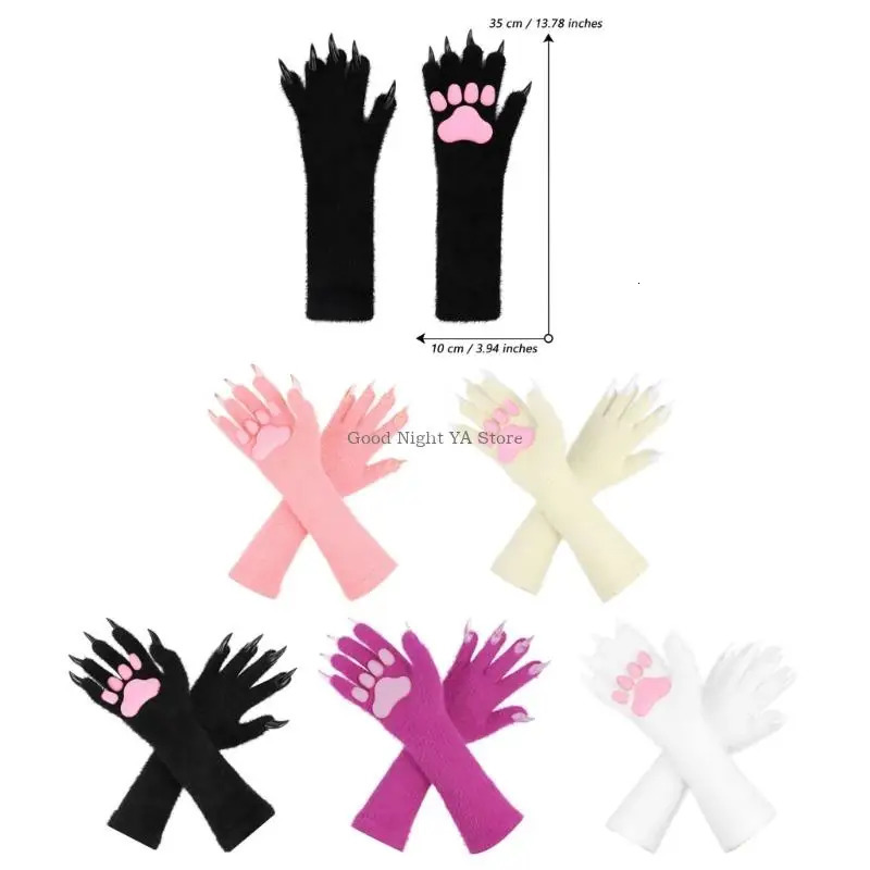 Halloween Long Gloves Silicone Soft Plush Pad With Nails Adult Kids Cosplay Prop 251021
