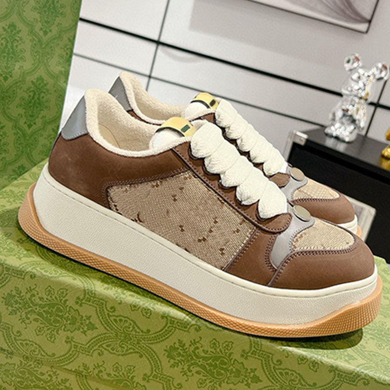 Vogue Screener Sneakers Womens Mens Thick Soled Dirty Shoes Unique Color Blocked Shoelaces Side Grid Pattern Leather Sports Shoes