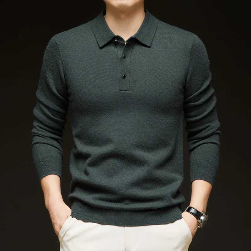 7 Colors Business Mens Sweater Knitwear Autumn Winter Casual Lapel Buttons Polo Shirt Korean Fashion Male Tops Pullover NewXJ251022