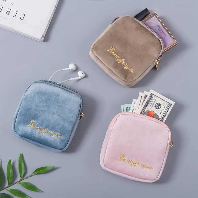 Girls Diaper Sanitary Napkin Storage Bag Velvet Sanitary Pads Bags Jewelry Organizer Earphone Pouch Cosmetic CaseW251021