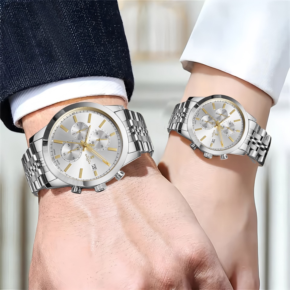 222A Stylish Dual-Gender Chronograph Watch Precision Quartz Motion in a Sleek Metal Frame Suitable for Both Lover Wedding Gift
