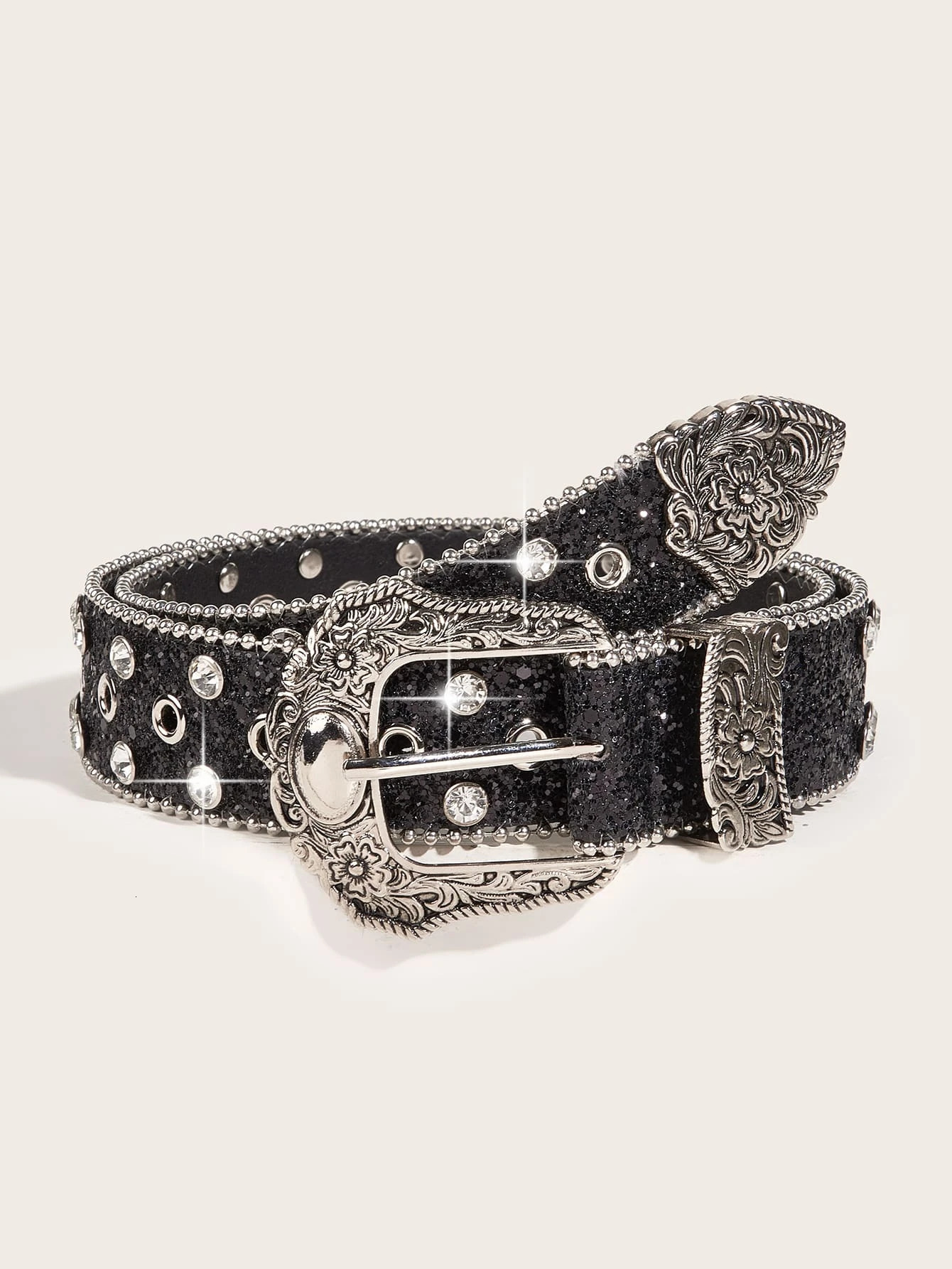 1pc mens black western style diamond Y2K metal style mens belt for all seasons commuting and jeans accessories 251013