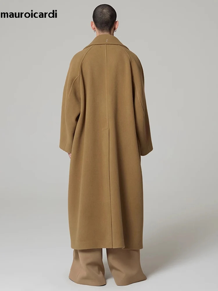 Mauroicardi Autumn Winter Oversized Long Khaki Warm Soft Woolen Coat Men Single Breasted Wool Blends Overcoat European Fashion 251017
