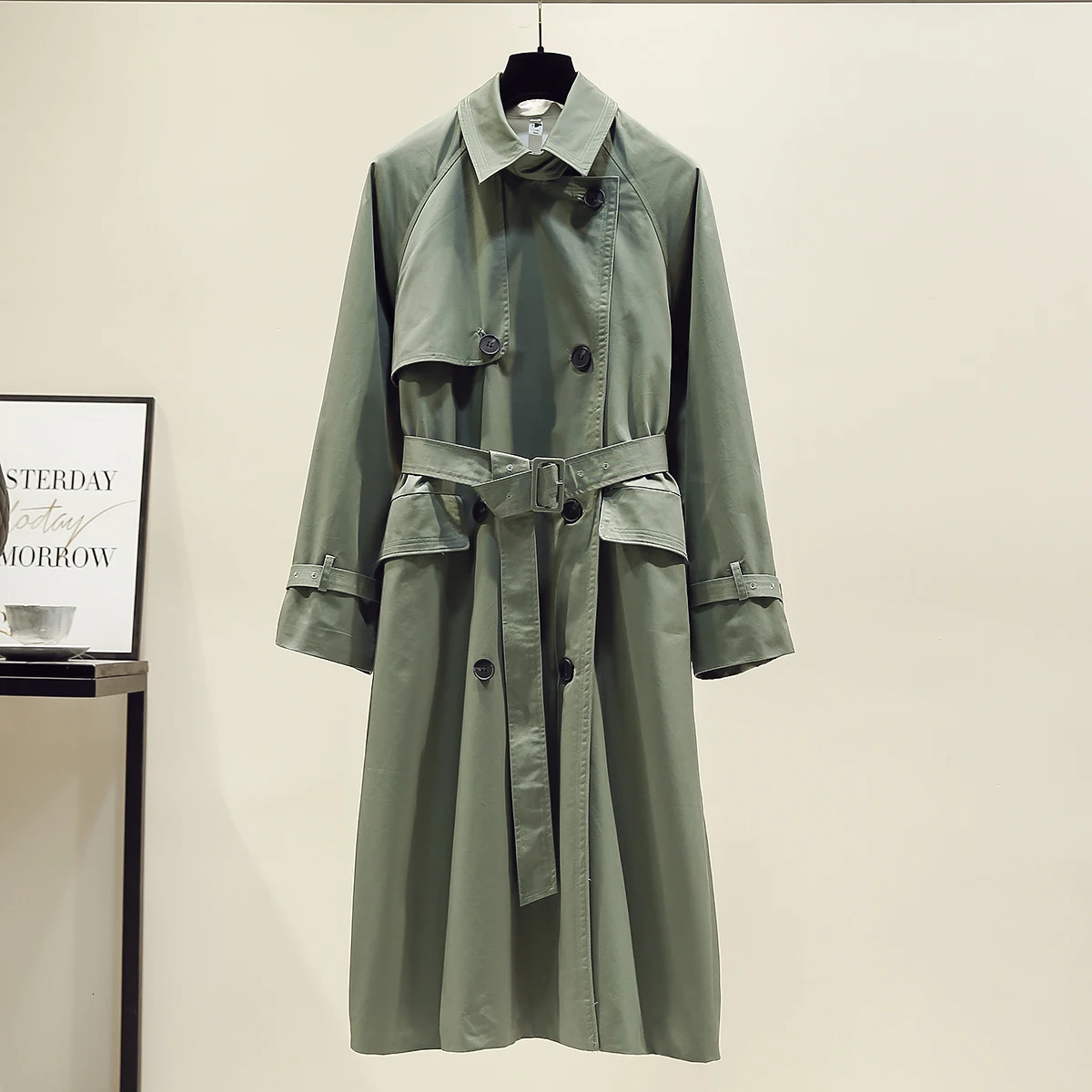 UK Fashion Fall Autumn Casual Double breasted Simple Classic Long Trench coat with belt Chic Female windbreaker 251021