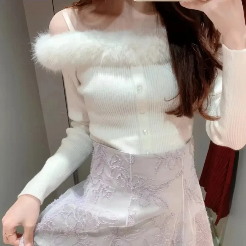 Long Sleeve Off Shoulder Outerwears Sexy Slash Neck Cardigan Single Breasted Sweater Spring Women Clothing Japan Cardigans 251016