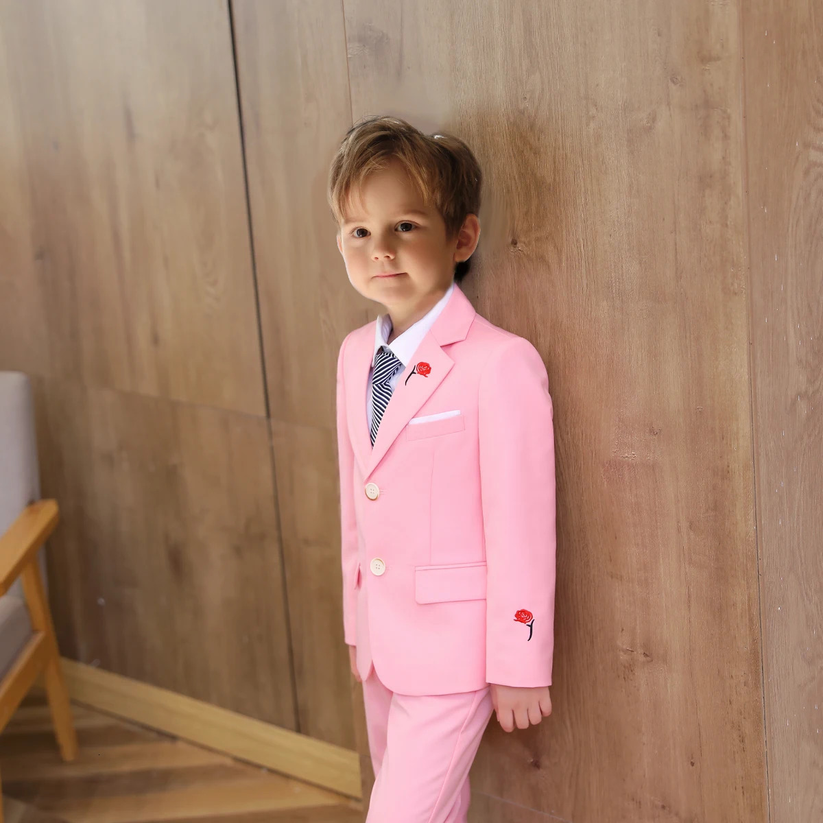 Cute Toddler Solid Suit Set Regular Fit 3 Pieces Blazer Pants Tie Little Handsome Boys Suits Tuxedo For Child 214 Years 251021