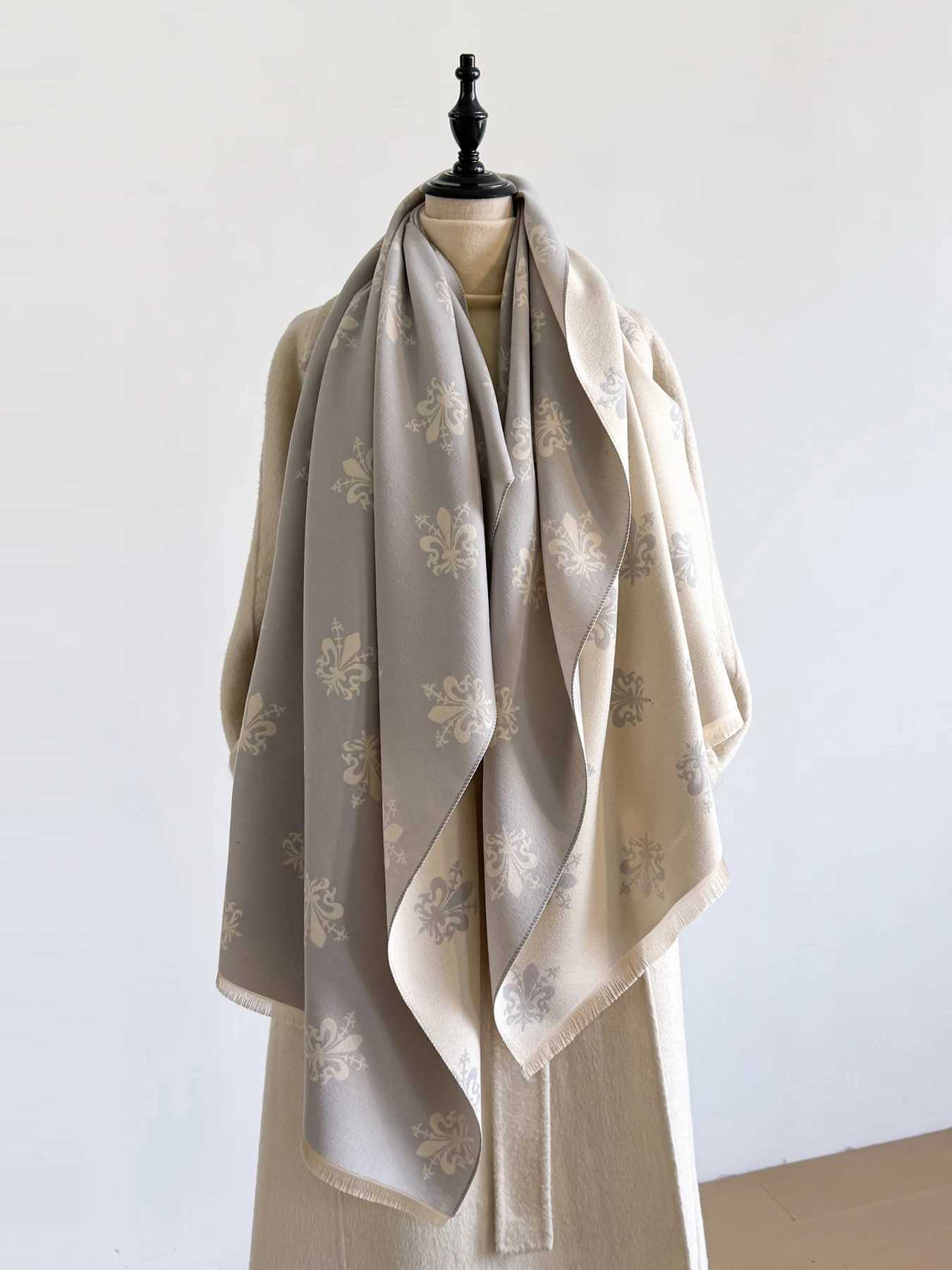 New Winter Elegance Womens Pattern Scarf Thick Faux TwoSided Shawls Cozy Warm Foulard Female Blanket Wraps J251129