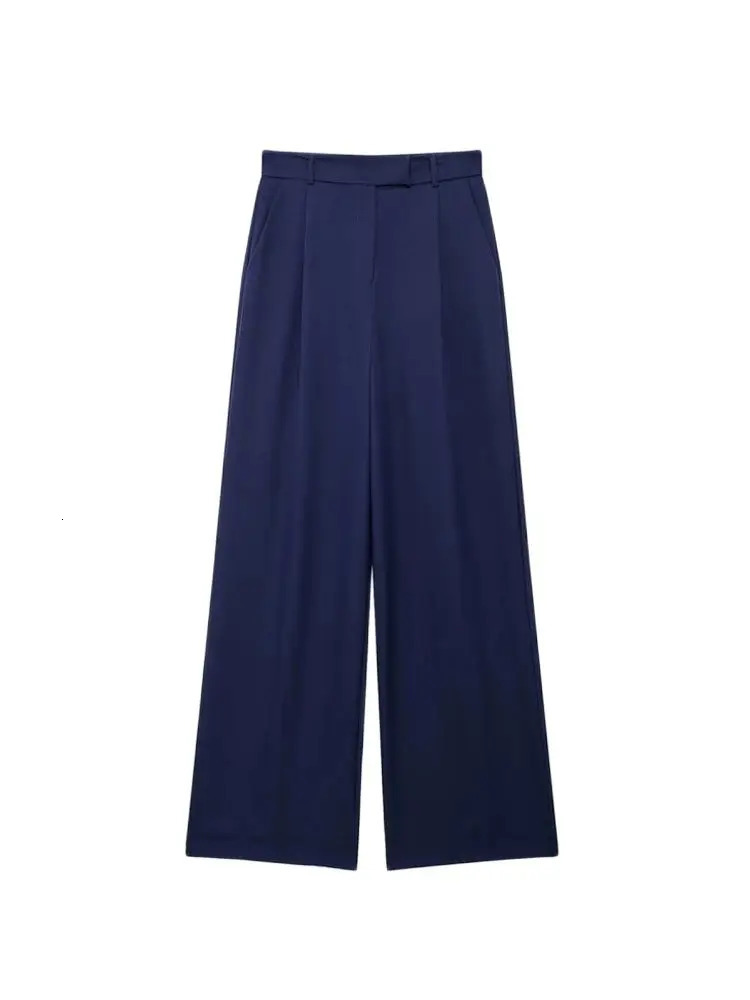 Women Fashion With Darts Front Pockets Wide Leg Pants Vintage High Waist Zipper Fly Female Trousers Mujer 251022