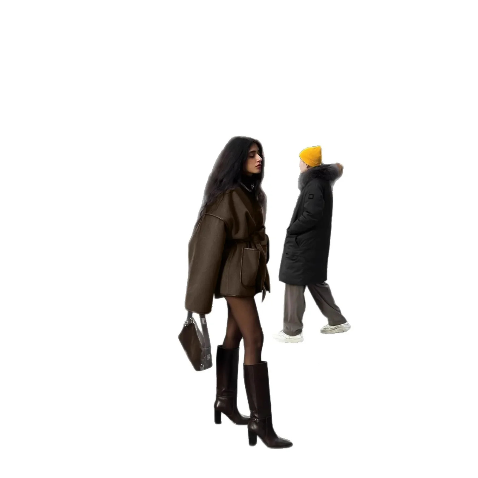 CrossBorder Fashionable WaistBelt Splicing Open Cardigan Loose Pocket Coat MediumLength Womens Jacket VNeck Winter Thickene 251017