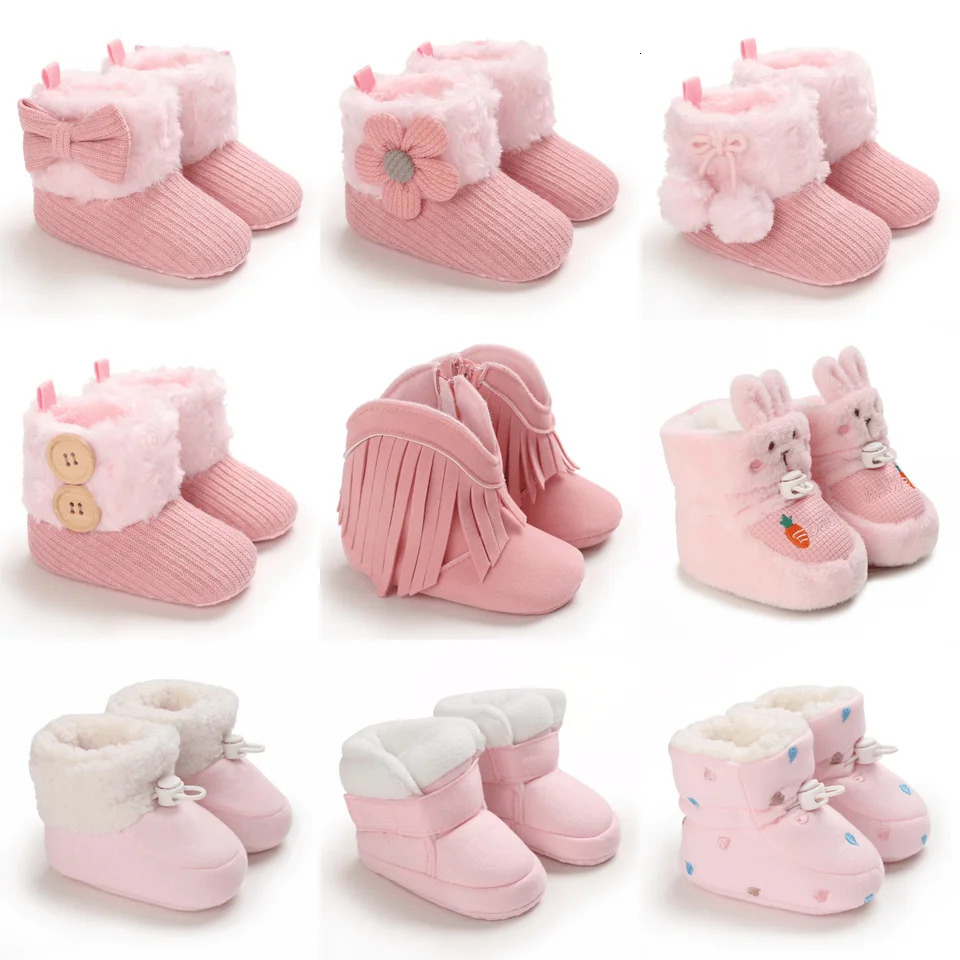 Winter baby girls thick snow boots with plush cute pink furry cotton shoes warm non slip comfortable walking 251022