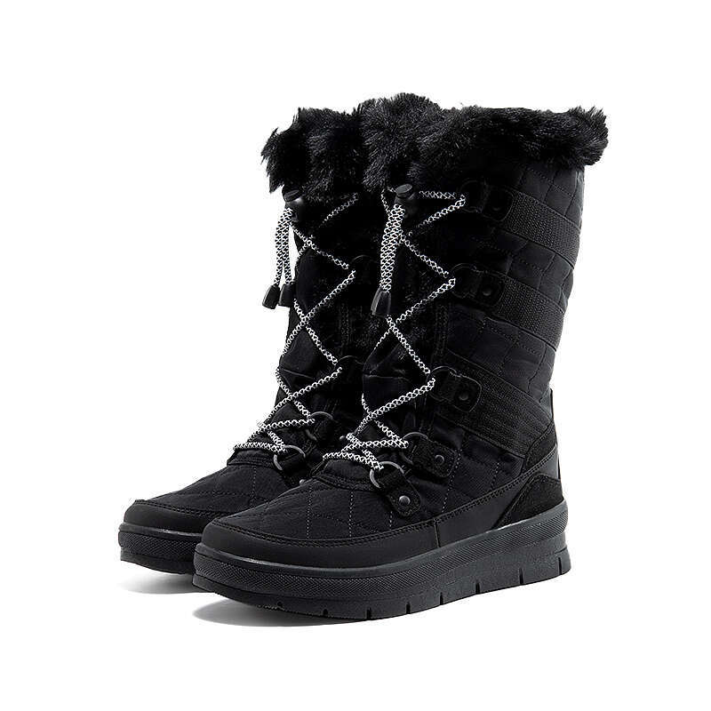 Women's Waterproof Winter Snow Boots, Warm Comfortable Faux Fur Insulated Non-Slip Outdoor Lace-Up Mid Calf Fashion Round Toe Booties