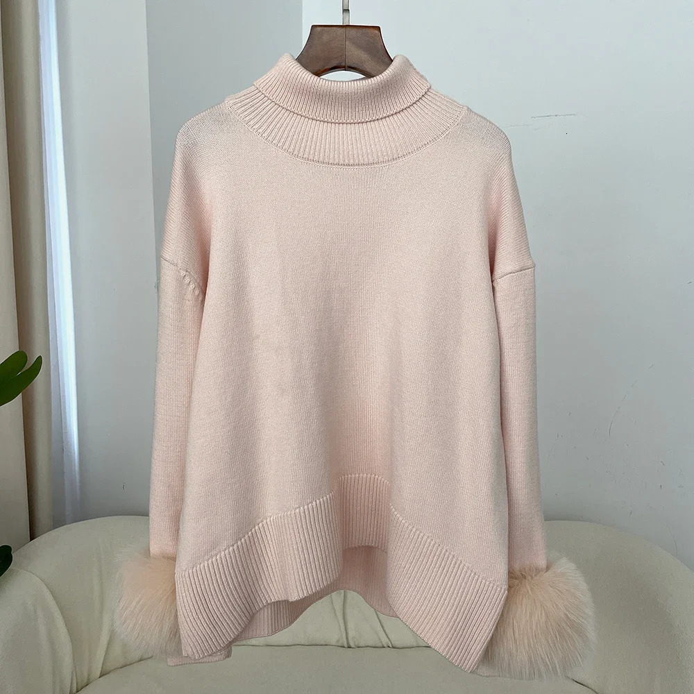 Sweater Women Autumn Winter Fashionable Sweaters with Fox Fur Sleeves Slim Fit Sweaters Fur Knitwear England Style 251016