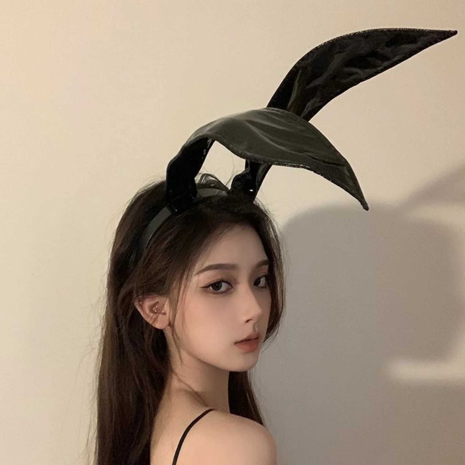 1PC Halloween Bunny Girl Patent Leather Rabbit Ears Headband Black Bunny Ear Hair Hoop For Cosplay V251022